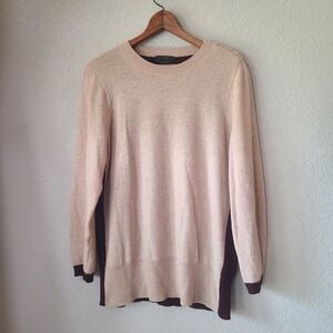 J.Crew‎ Women's Sweater XL Beige Maroon Long Sleeve Wool Cashmere Elbow pads